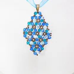 Pendant 30cm - Marissa Rhombus M-Blue Organza - Pendant 30cm - Laiton bronze